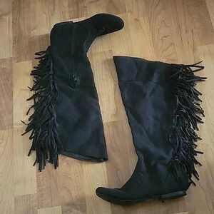 Qupid Fringe Boots Faux Leather Black 7.5